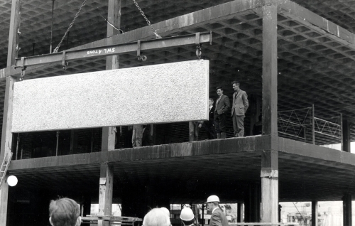 Fixing the first cladding panel at Ninewells